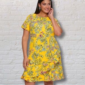 Apt 9 Yellow Floral Faux Wrap Dress Size 1X NWT